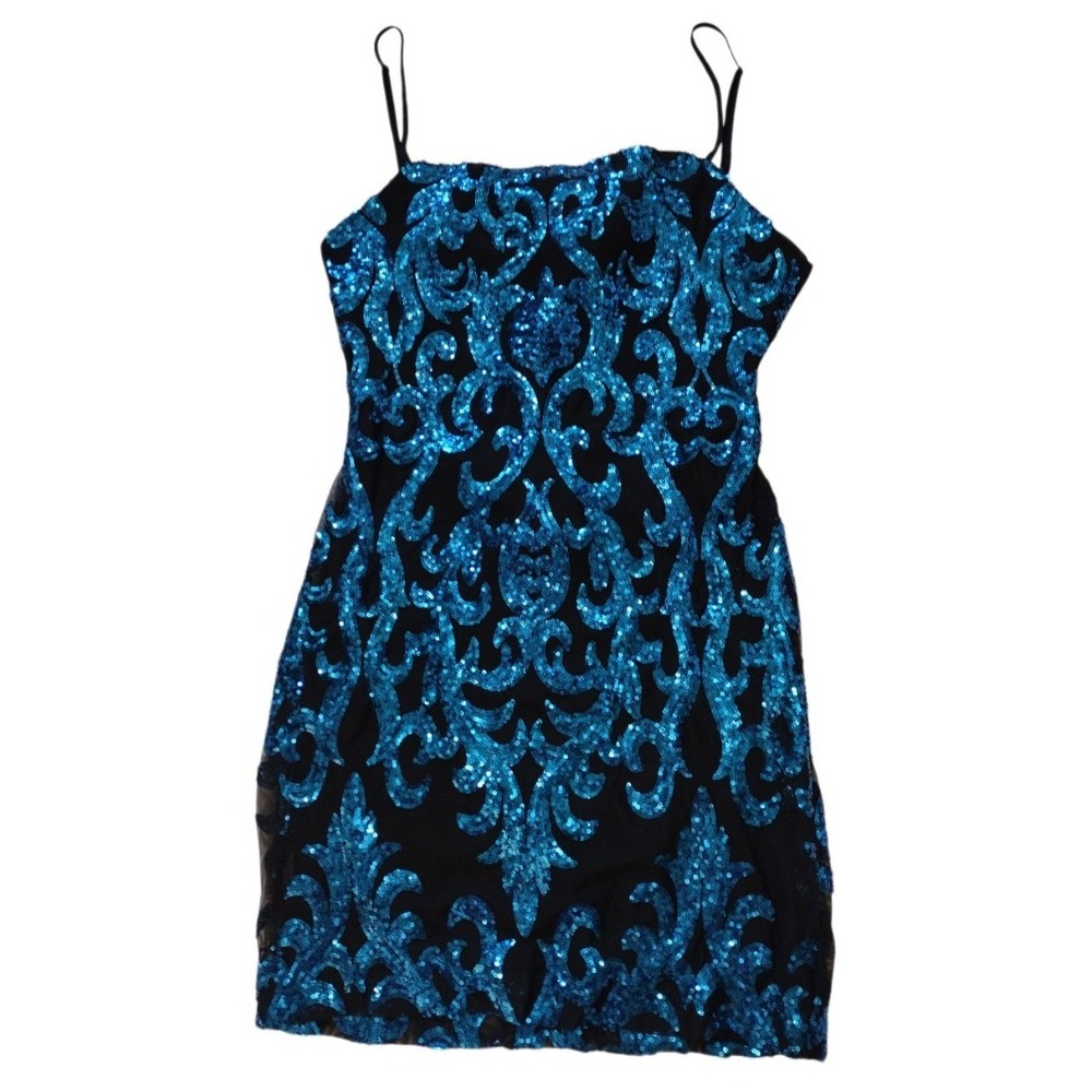 B Darlin Dress Woman's Juniors 15/16 Royal Blue Sequin‎ Bodycon Cocktail Dress